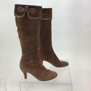 Moschino Cheap and Chic Suede Buckle Snake Print Trim Boots 37 6.5